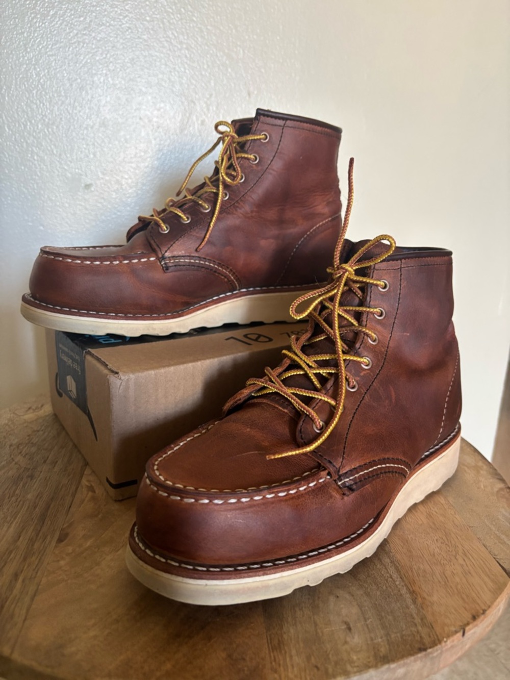 Red Wing Shoes Brown Leather Moc Toe Boots with Cream Sole